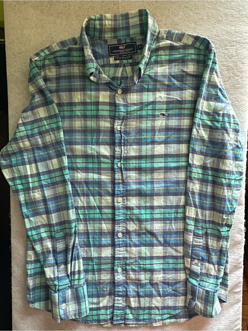 Vineyard Vines Men’s Blue & Green Plaid Button-Up Shirt